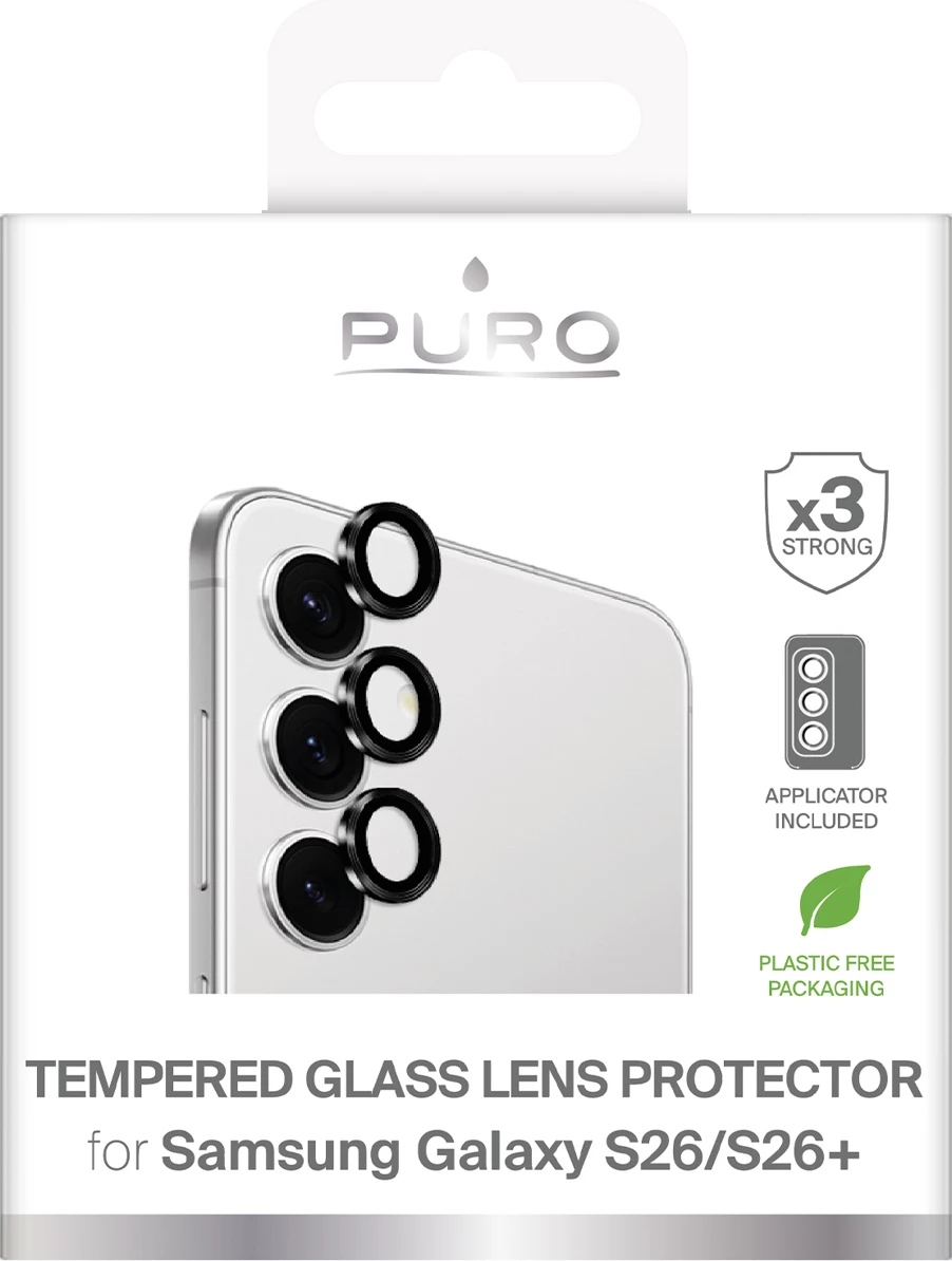 Mbrojtës xhami i temperuar për kamerë Puro Camera Lens Protector për Samsung Galaxy S26/S26 Plus, kornizë e zezë