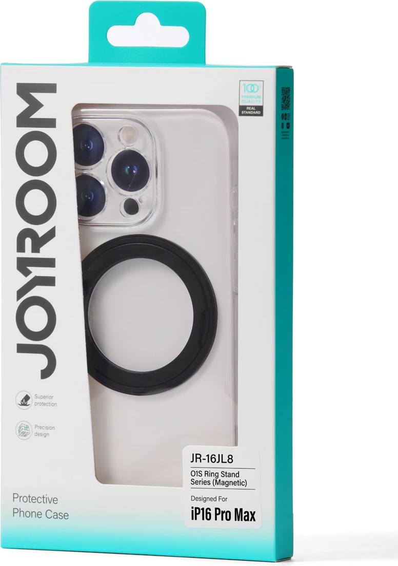 Mbështjellës Joyroom JR-16JL6 për iPhone 16 Pro Max, ultra i hollë 1.3 mm, MagSafe kompatibil me unazë/stand 360°, e zezë