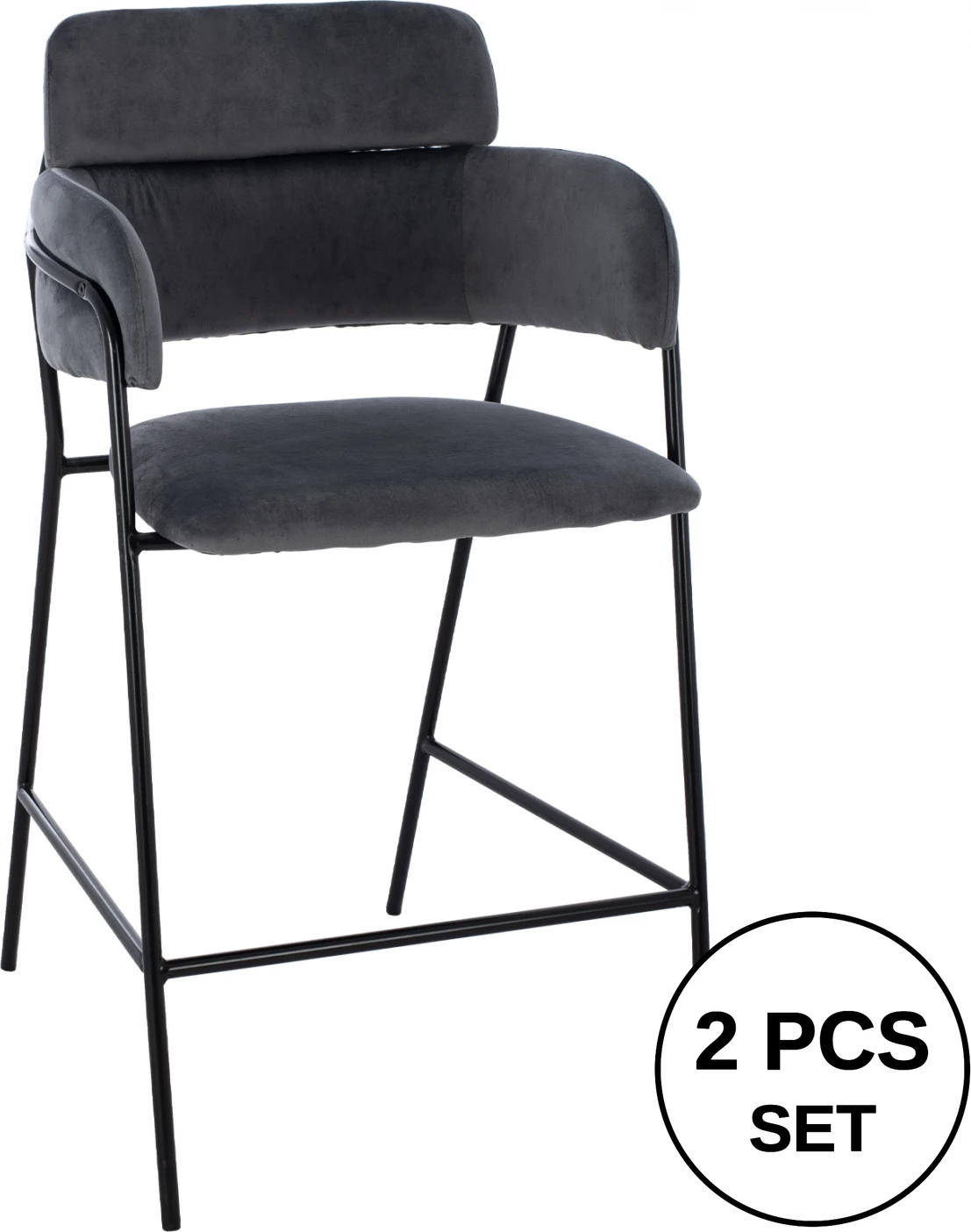 Karrige për bar, lartësi mesatare, FH8735.01, kadife gri me kornizë metalike, 54x58x95Y cm., set prej 2 copë