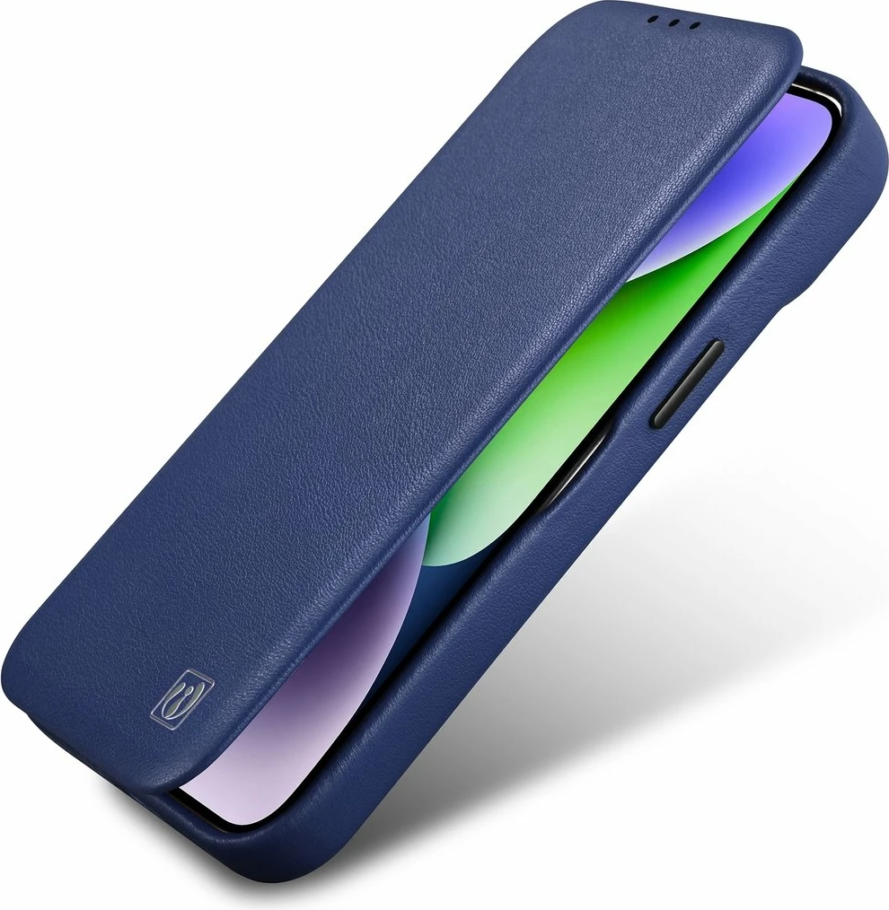 Mbështjellës iCarer CE Premium lëkurë folio për iPhone 14 Pro, MagSafe, Blu