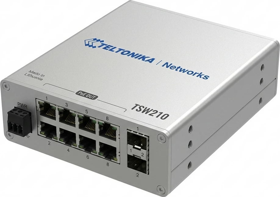 Switch industrial Teltonika TSW210, 8x Gigabit RJ45, 2x SFP, gri metalik