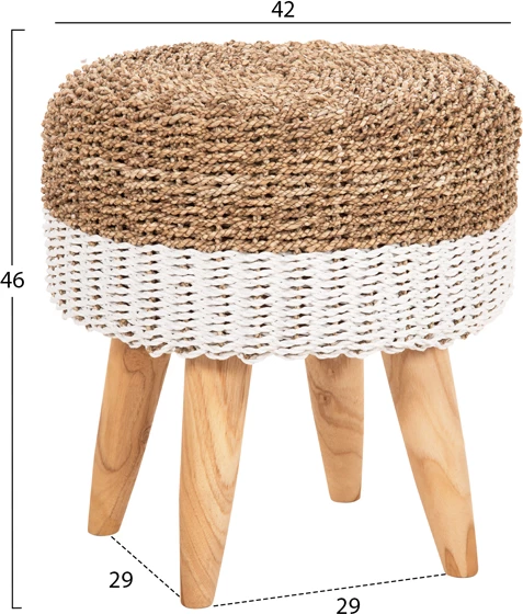 Karrige për bar BEAM, dru tik dhe rush deti, natyrale & e bardhë, Φ42x46H cm