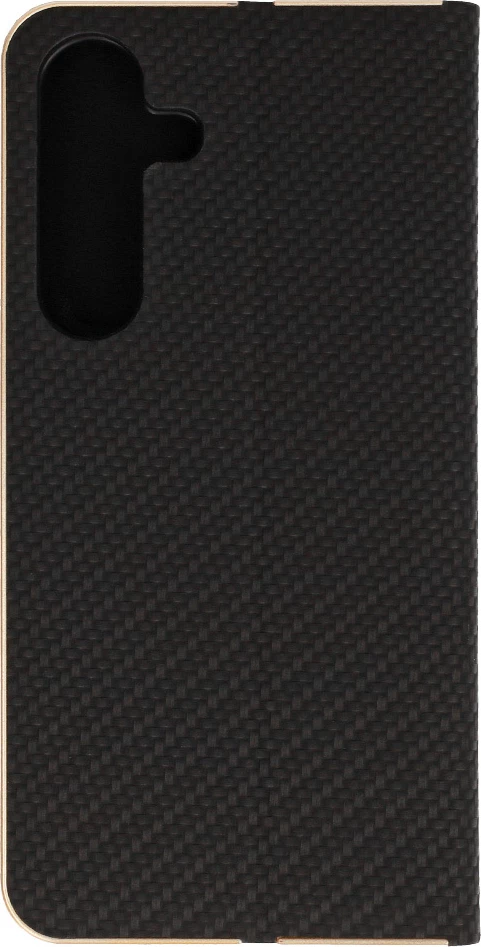 Mbështjellës flip HAVANA Premium 23611 për Samsung Galaxy S25 5G, me stand, magnet të fshehtë, xhep karte, Carbon Black me skaj Gold