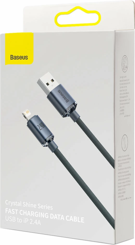 Kabllo Baseus Crystal Shine, USB-A në Lightning, 2m, 2.4A, e zezë