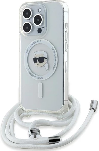 Mbështjellës Karl Lagerfeld Crossbody IML Karl Head MagSafe për iPhone 15 Pro Max, Transparent