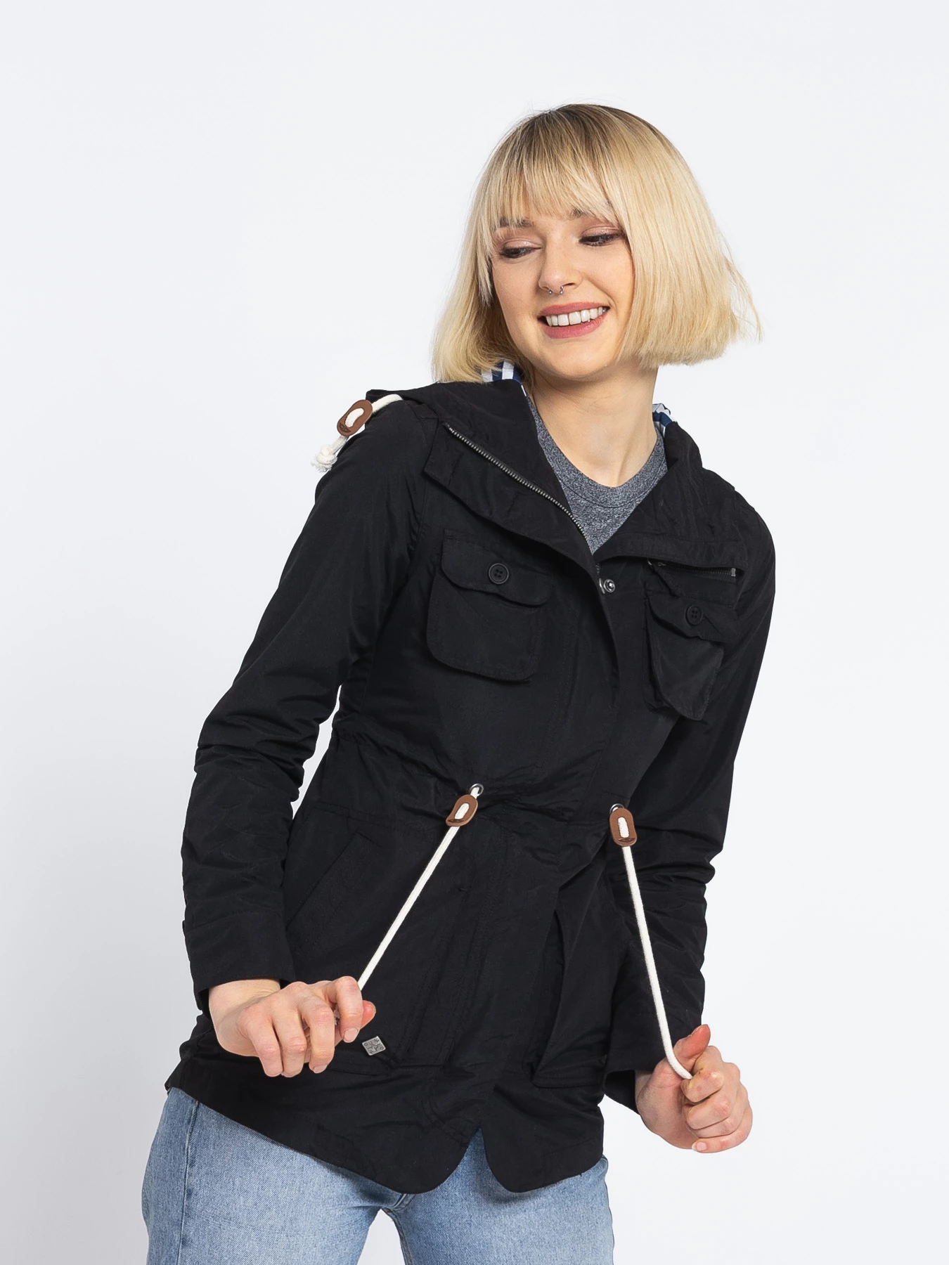 Xhaketë parka shiu Woox Drizzle, madhësia EU 34, 8000 mm waterproof, e zezë