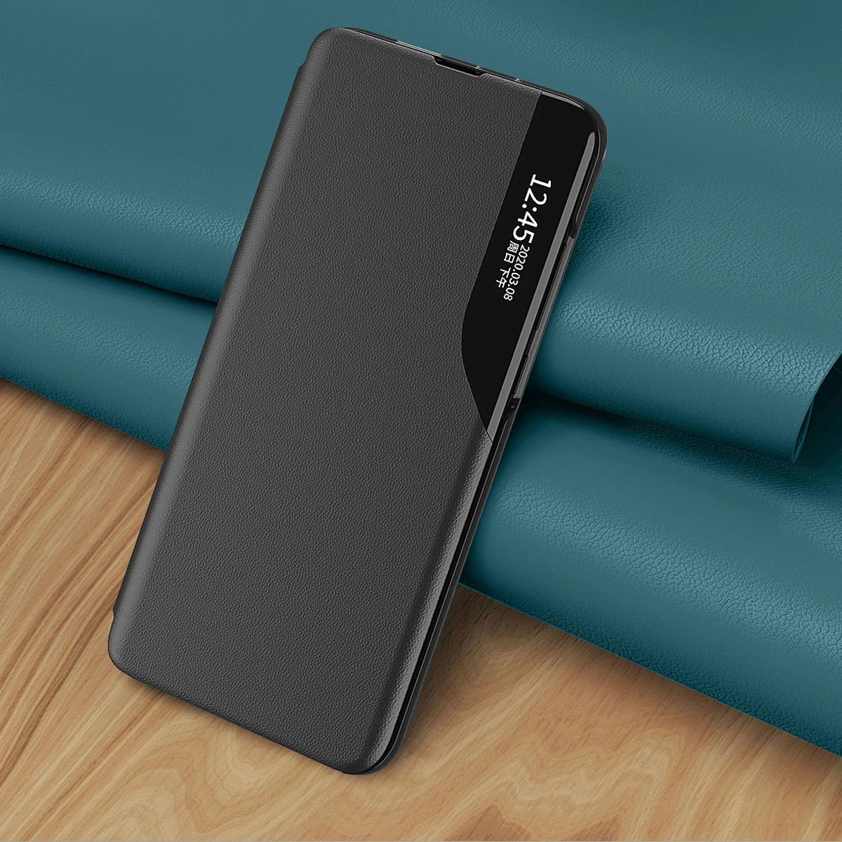 Mbështjellës Hurtel Eco Leather View Case për Samsung Galaxy S23+, i zi