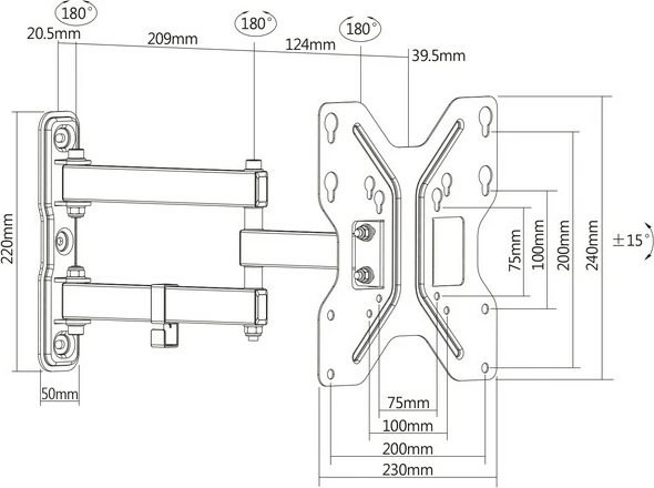 Mbajtëse muri Digitus DA-90357 për monitor/TV deri 42", e zezë