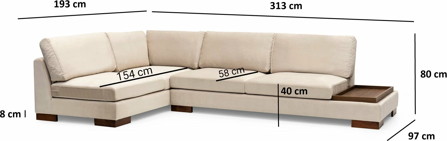 Këndare Tulip me pouf, ngjyrë bezhë, Atelier del Sofa