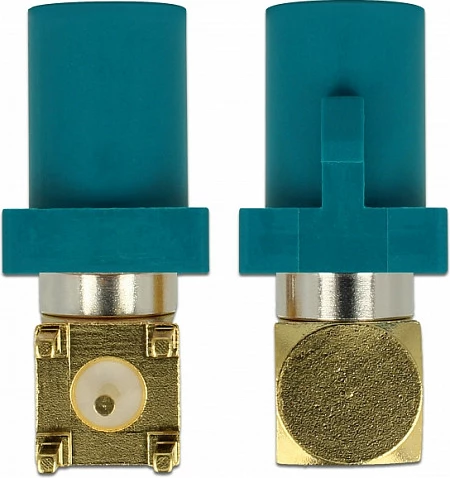 Konektor DeLOCK FAKRA C mashkull 90° për PCB, kontakte të arta, blu