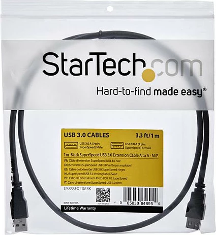 Kabllo zgjatëse USB StarTech USB3SEXT1MBK, USB-A mashkull në USB-A femër, USB 3.2 Gen 1, 1m, 5 Gbps, e zezë