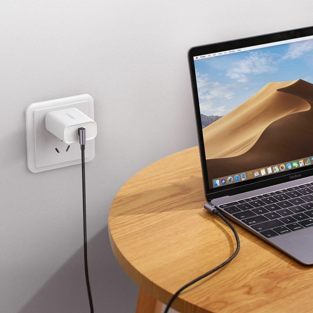 Kabllo USB-C në USB-C Ugreen US305 1 m 3A Power Delivery, këndore (angled), gri