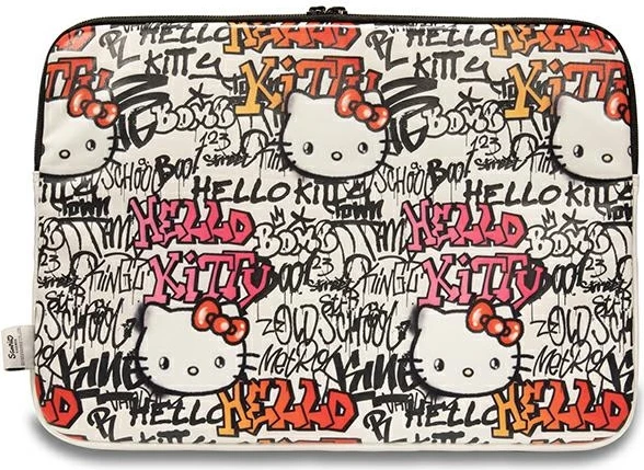 Mbështjellës laptopi Hello Kitty Zip PU Tags Graffiti, 14 inç, Bezhë