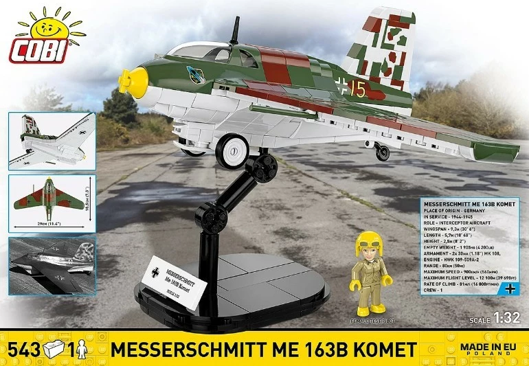 Set ndërtimi Cobi Messerschmitt Me 163B Komet, 543 pjesë, me figurë pilote, shumëngjyrësh