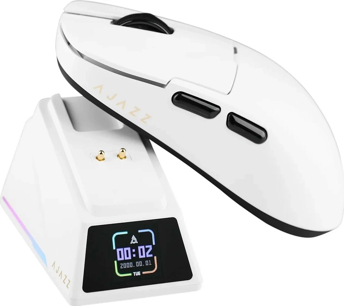 Maus pa kabllo Ajazz AJ159 APEX, 42,000 DPI, 8,000 Hz, Dock karikimi, i bardhë