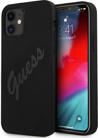 Mbështjellës Guess GUHCP12SLSVSBK për iPhone 12 mini 5.4", hardcase silikon/TPU, Vintage Script, i zi