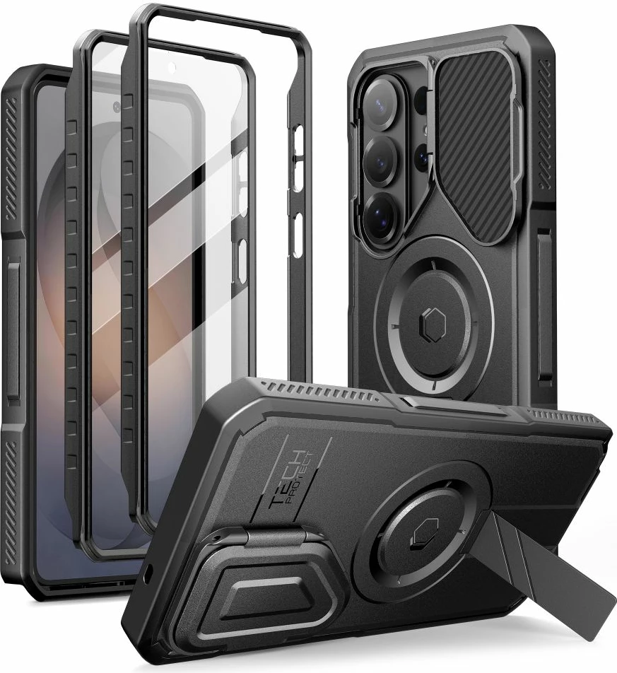 Mbështjellës Tech-Protect Kevlar MagSafe 2-Set për Samsung Galaxy S26 Ultra, MagSafe, kickstand, PC+TPU, set me 2 korniza, i zi