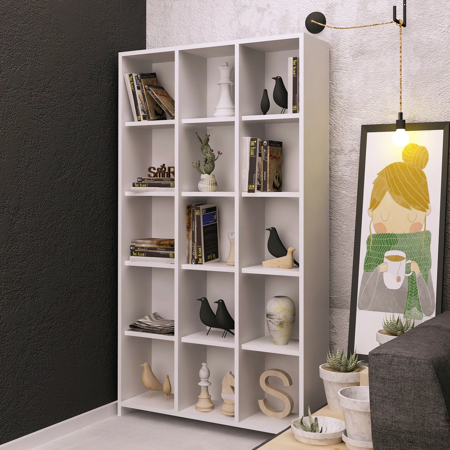 Raft librash Skye Decor, i bardhë, Pritone, 90x160x25cm