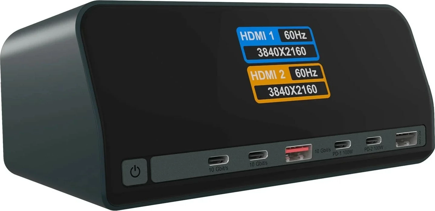Doking stacion ICY Box Heart Dock 2300, 11n1, 2x HDMI 4K@60Hz, PD 100W, RJ45, LCD, e zezë