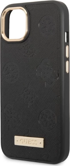 Mbështjellës Guess Peony Logo Plate për iPhone 13 6.1", MagSafe, i zi
