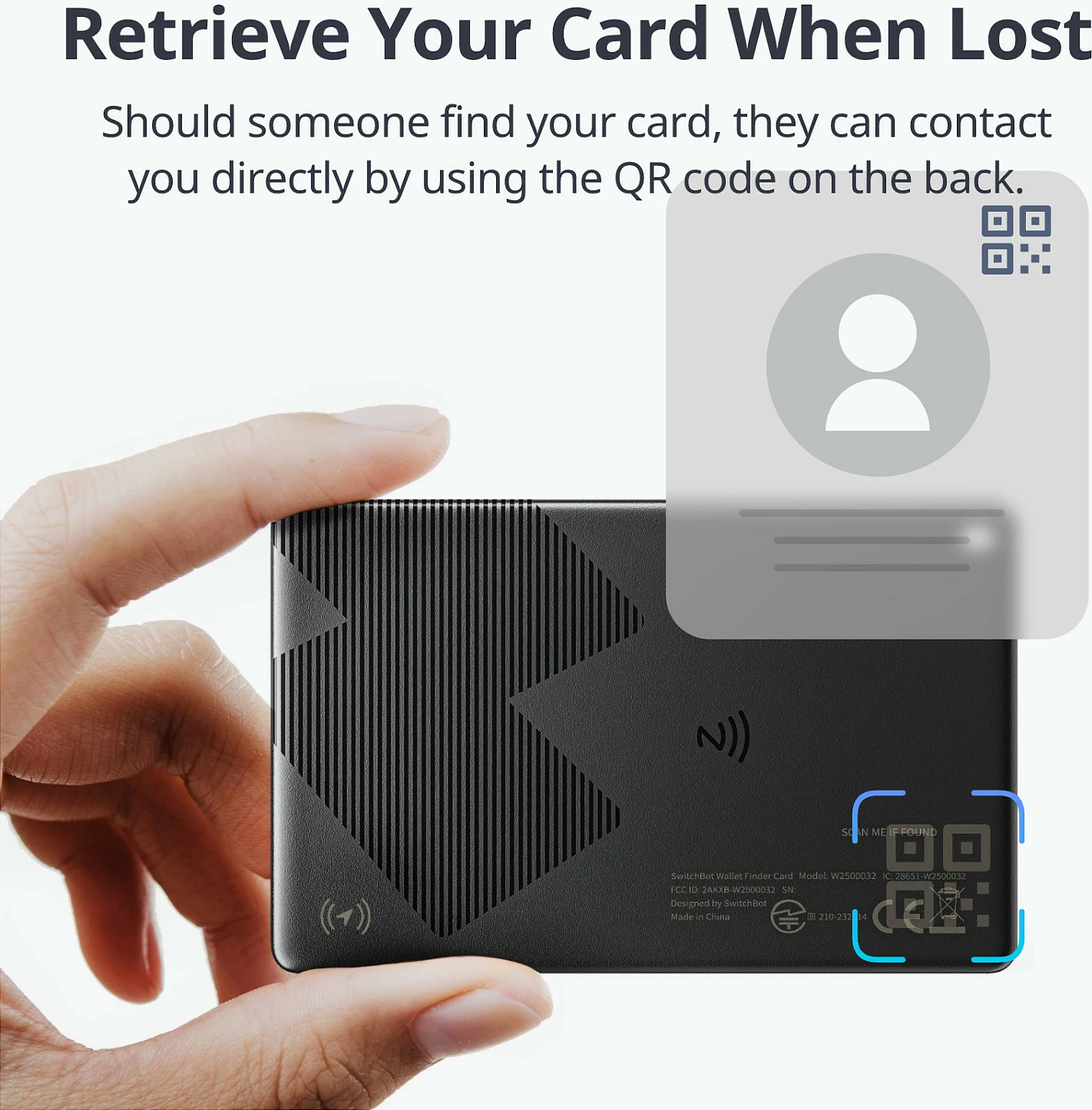 Kartelë gjurmimi SwitchBot Wallet Finder Card W2500032, Apple Find My, NFC, IP67, 2.5mm, e zezë