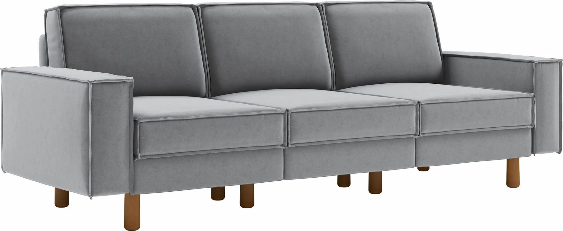 Divan treshe Atelier del Sofa, ngjyrë gri mjegull, këmbë dru arre