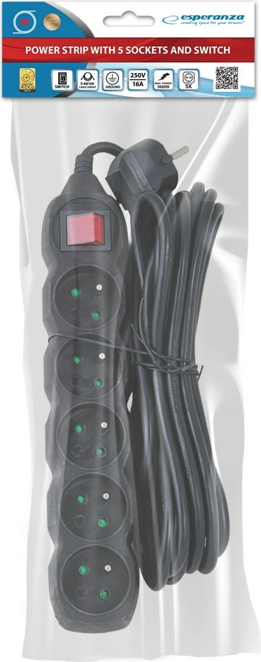 Zgjatues elektrik Esperanza ELK216K, 5 dalje, 5 metra, i zi