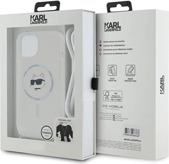 Mbështjellës Karl Lagerfeld IML Choupette Head & Cord MagSafe për iPhone 15/14/13, Transparent