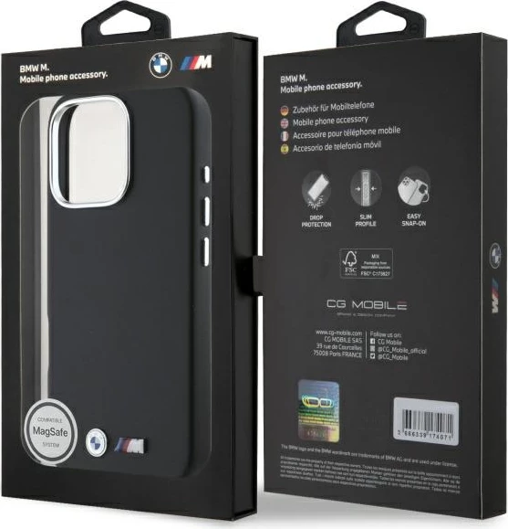 Mbështjellës BMW M Smooth Full Wrapped Metal MagSafe për iPhone 16 Pro Max, i zi