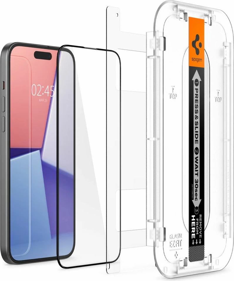Xham i kalitur mbrojtës ekrani Spigen Glas.tR EZ Fit FC për iPhone 15 Plus, 9H, 0.3mm, i zi, 1 copë