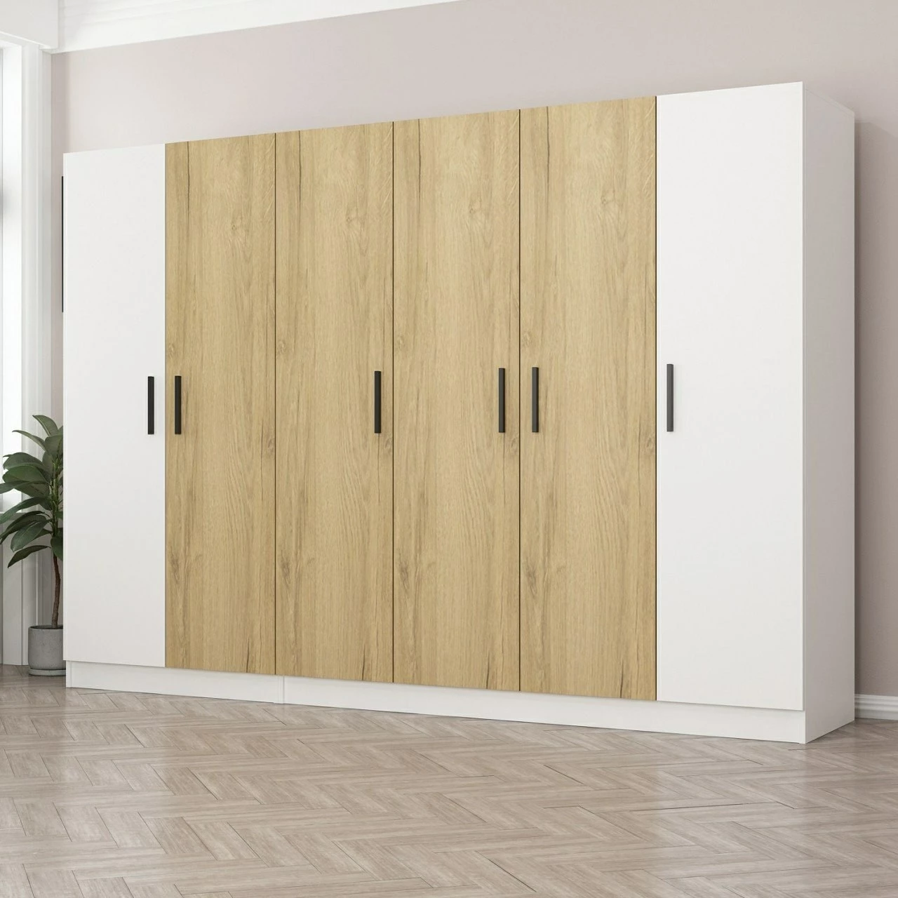 Dollap Skye Decor, Kale - 3111, i bardhë, me shumë rafte, 270x190x52cm