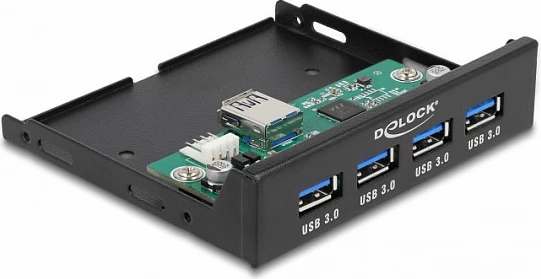 Hub USB i brendshëm DeLOCK 3.5", 4x USB 3.2 Gen 1 Type-A, 5 Gbit/s, i zi