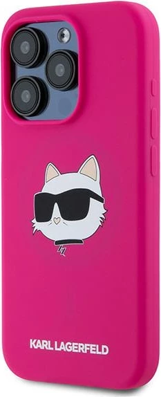 Mbështjellës Karl Lagerfeld Silicone Choupette Head MagSafe për iPhone 15 Pro Max, rozë