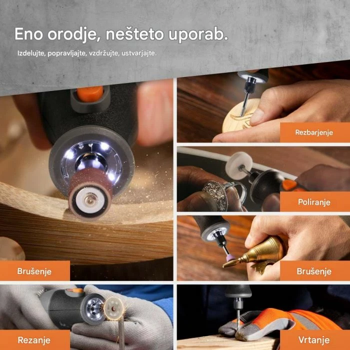 Vegël rrotulluese me bateri VONHAUS 3500392, 8V 2.5Ah, 5,000–25,000 RPM, me kasë dhe set aksesorësh, zi/portokalli