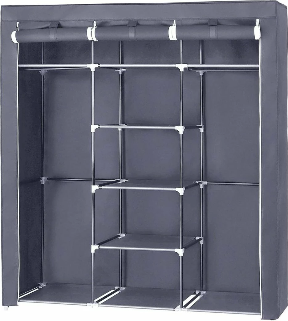 Orman tekstili Leobert RYG12G 150x45x175 cm, 3 derë, 9 rafte, 2 shufra varëse, gri