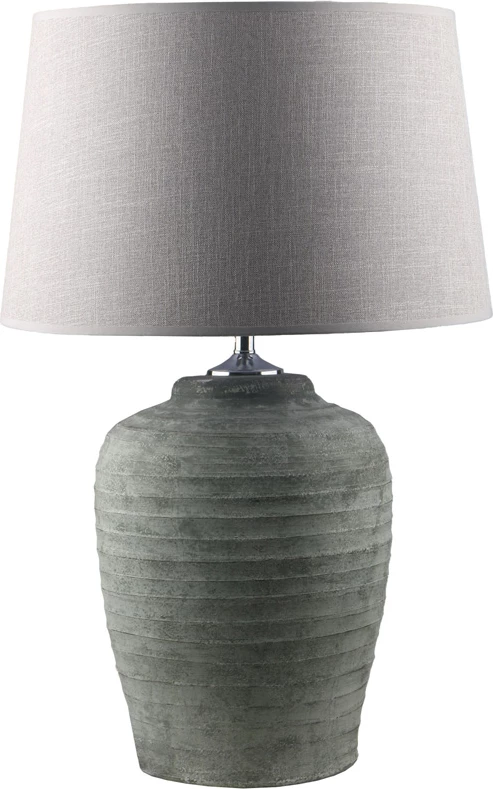 Llambë tavoline Lindos, qeramikë, ngjyrë gri-kaki, abazhur bezhë, 30x30x72cm