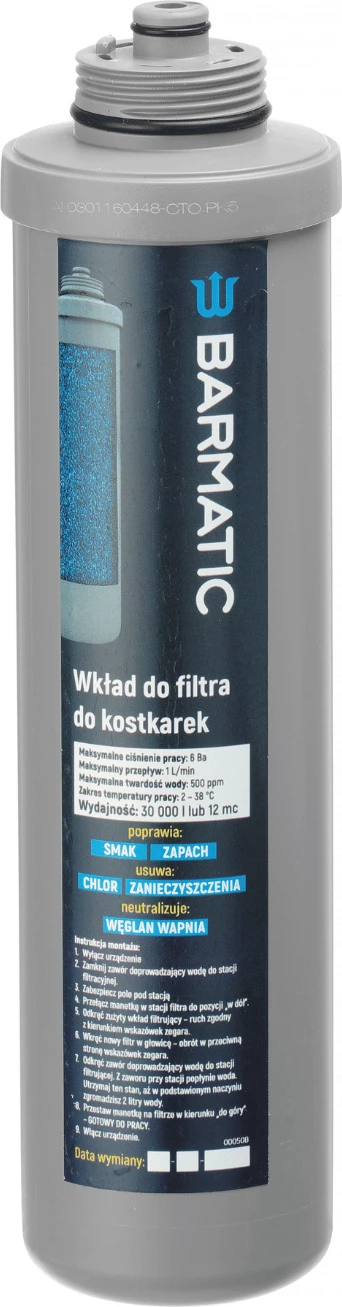 Kartushë filtri për akull‑bërës, Barmatic 3.0, kapacitet 12 muaj/30,000 L, gri
