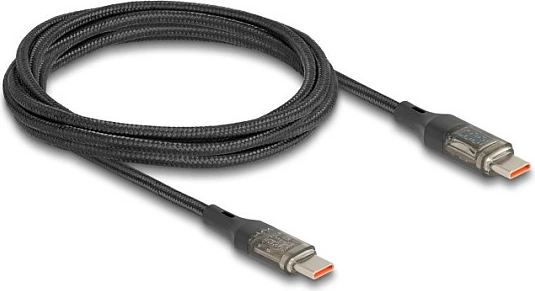 Kabllo DeLOCK USB-C në USB-C, PD 3.0 100W, 2 m, me indikator fuqie, e zezë