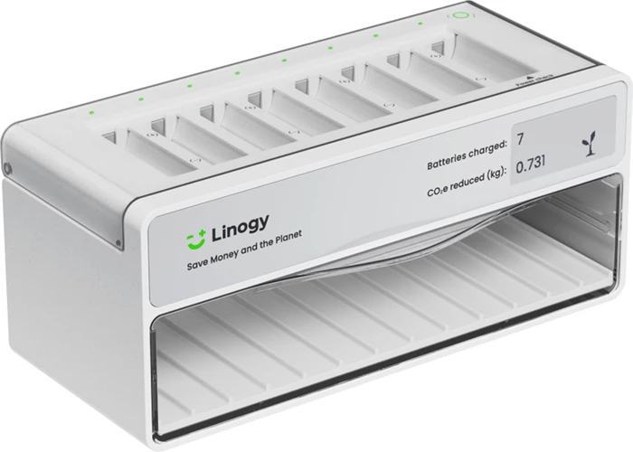 Karikues universal AA/AAA Linogy P1160365, USB-C 5V 3A, 8 slote karikimi, 40 slote ruajtje, i bardhë