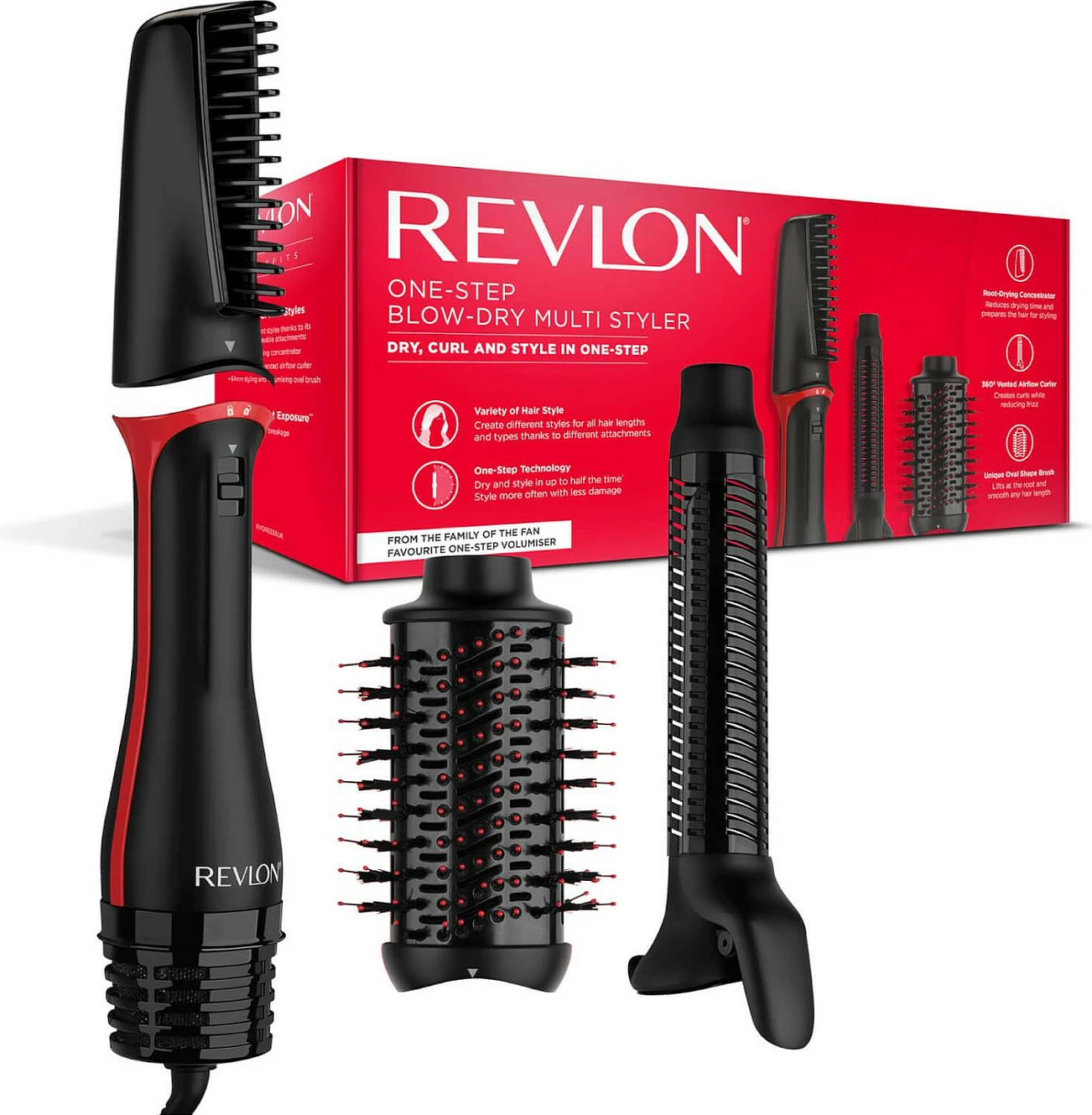 Tharëse flokësh dhe multistyler Revlon One-Step RVDR5333E, 1100W, 3 shtojca, zezë/kuqe