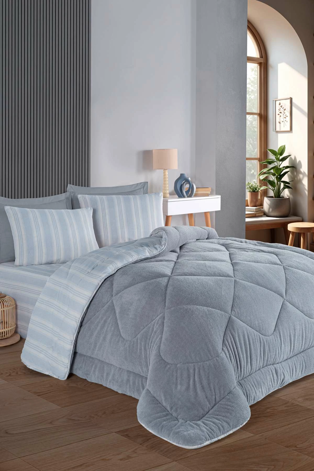 Set gjumi dopio L'essentiel, Soft Line, ngjyrë gri