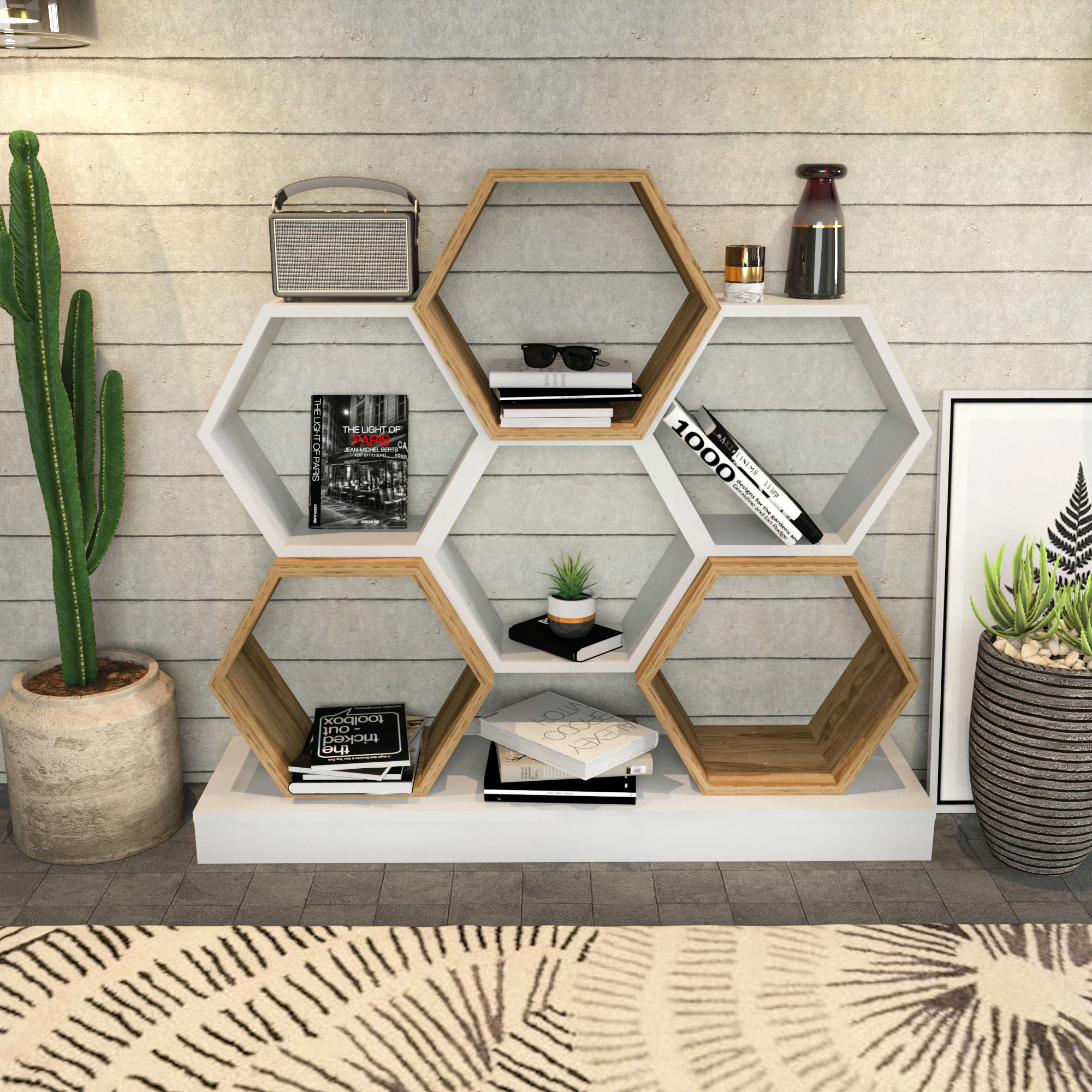 Raft librash Hanah Home, Cicek, bardhë dhe lis
