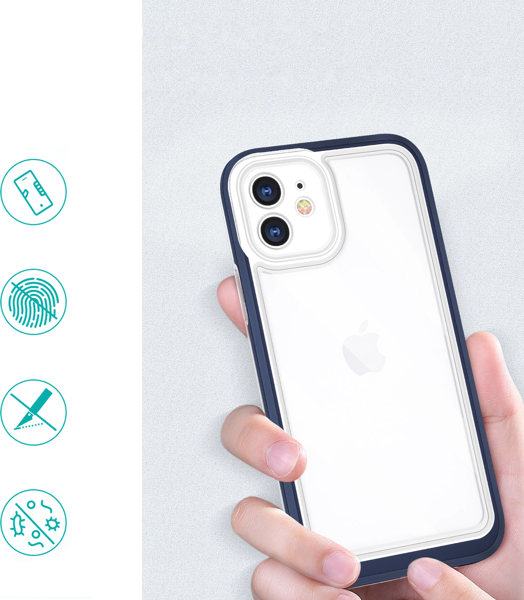 Mbështjellës Hurtel Hybrid Armor Clear 3 in 1 për iPhone 12, Kaltër/Transparent