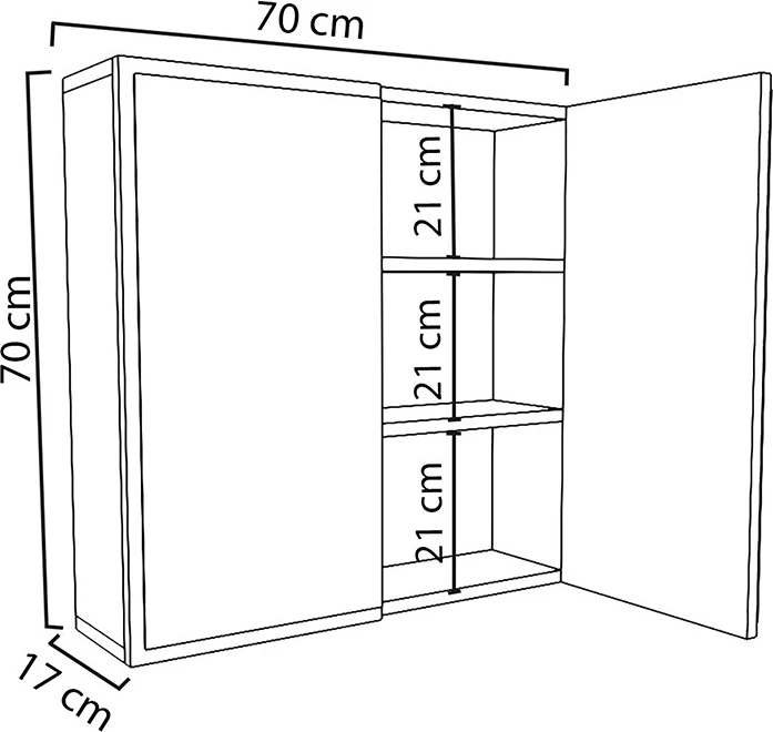 Dollap banjoje me pasqyrë, ngjyrë e bardhë, 70x17x70cm