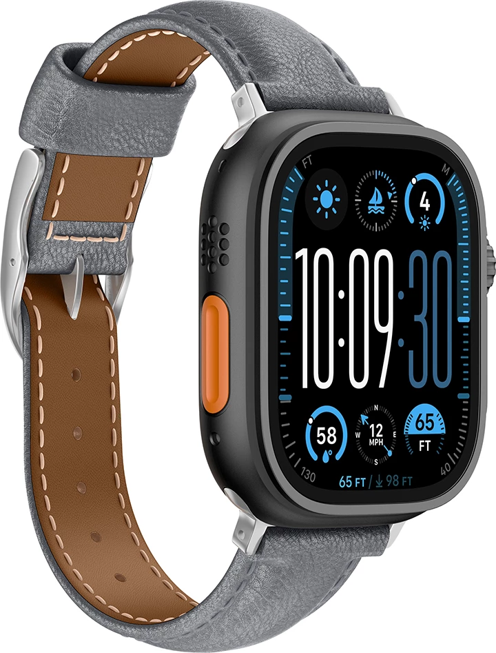 Rrip lëkure për Apple Watch AmazingThing Class Band, 45/46/49 mm, Gri