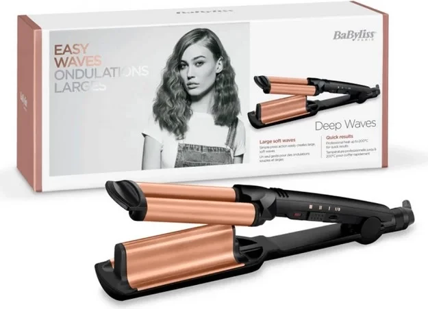 Figaro për onde të thella BaByliss W2447E 49mm 160-180-200°C tourmaline keramik kabllo 2.5m zezë/rozë e artë