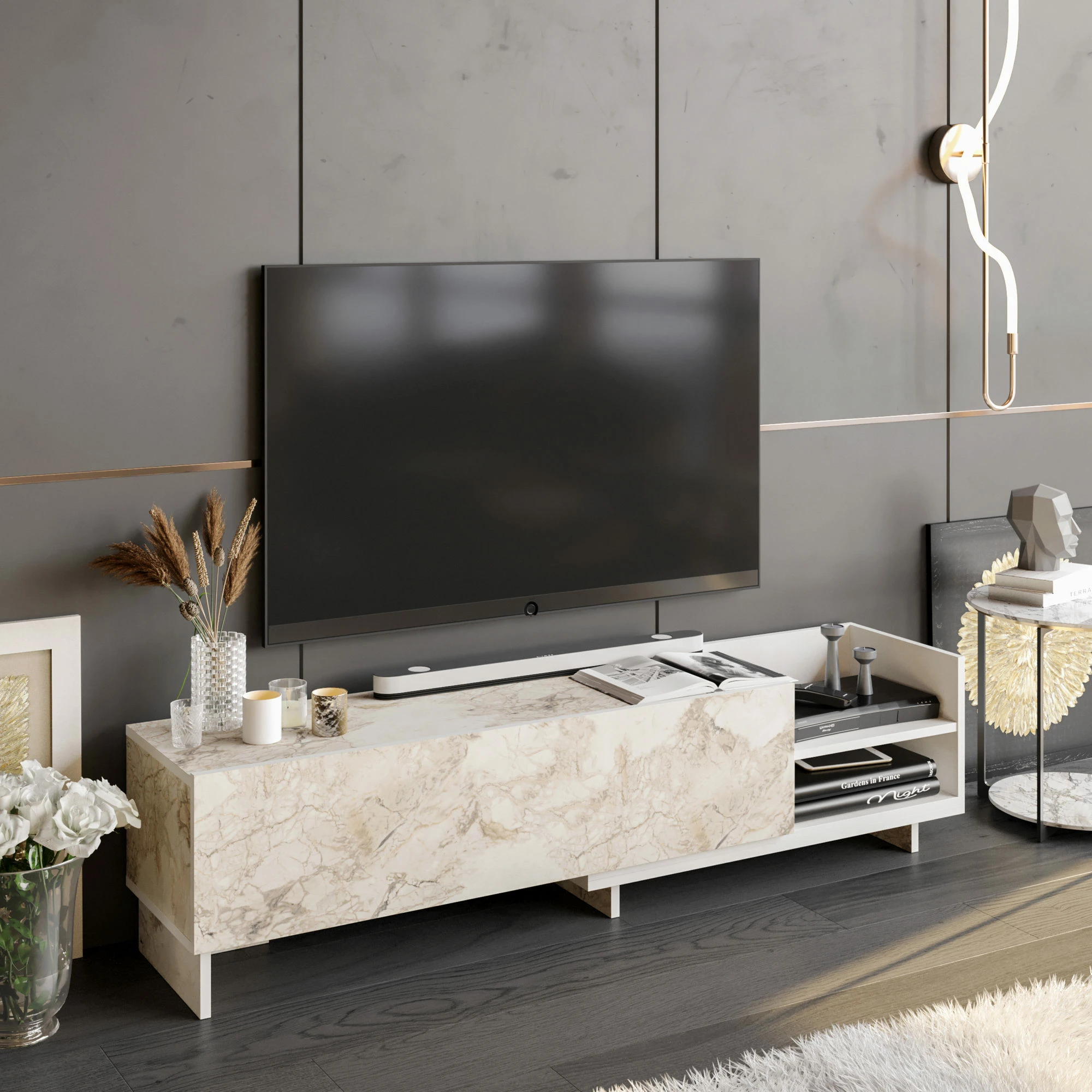 Komodë TV Parion, e bardhë, Hanah Home