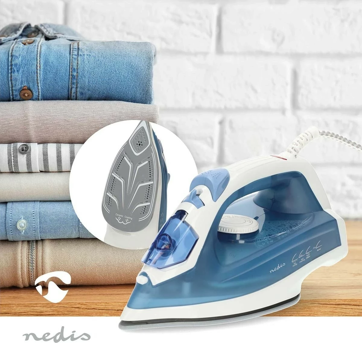 Hekur me avull Nedis IRON500, 2000W, pllaka qeramike, blu