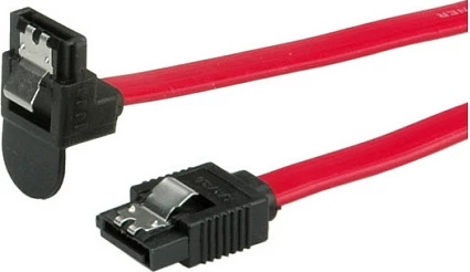 Kabllo SATA ROLINE SATA III 6Gb/s, 1m, 7-pin në 7-pin, me latch, konektor këndor, kuqe/zi