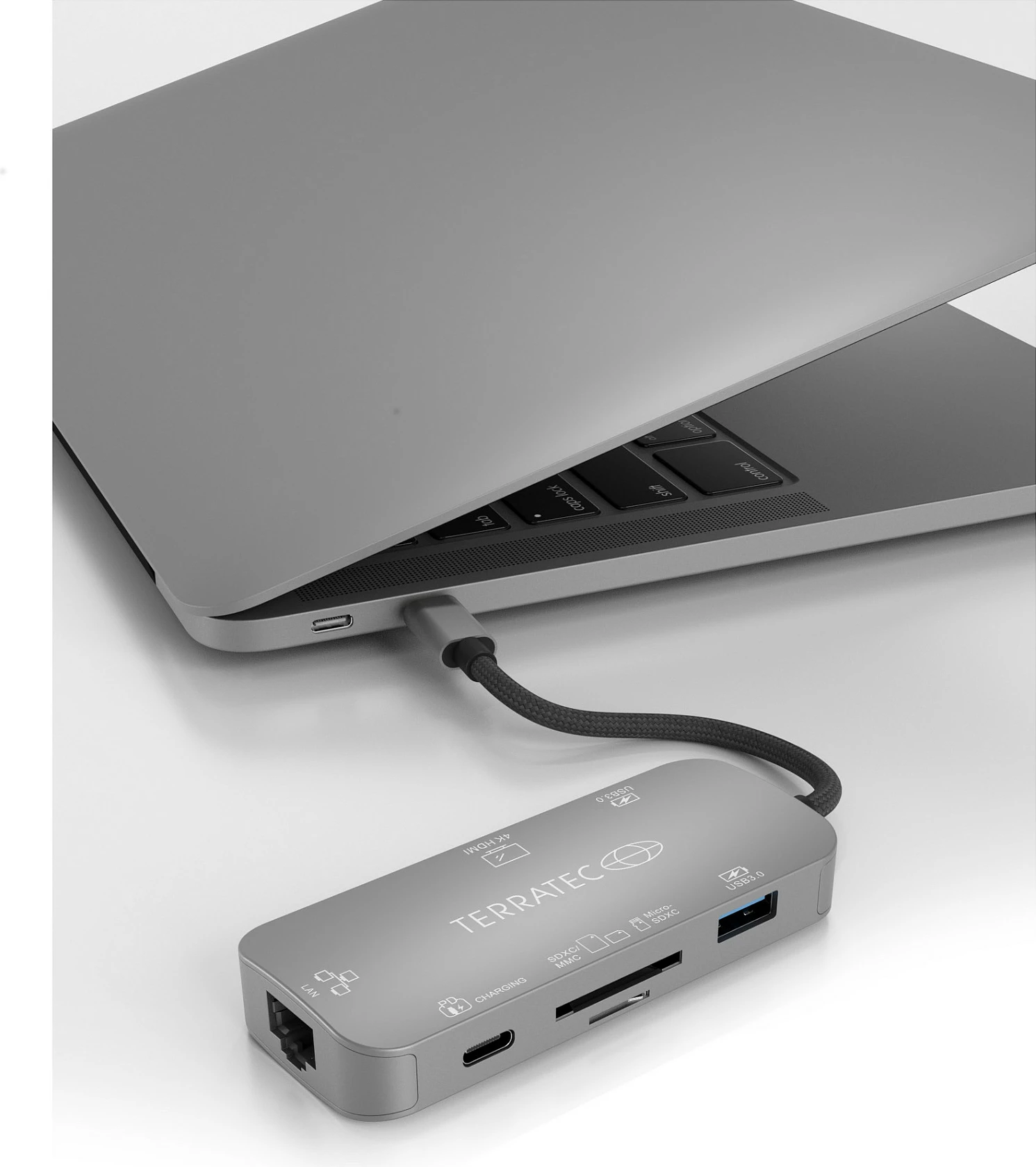 Adapter USB-C TerraTec Connect C8, HDMI, LAN, USB 3.0, PD, lexues karte, gri